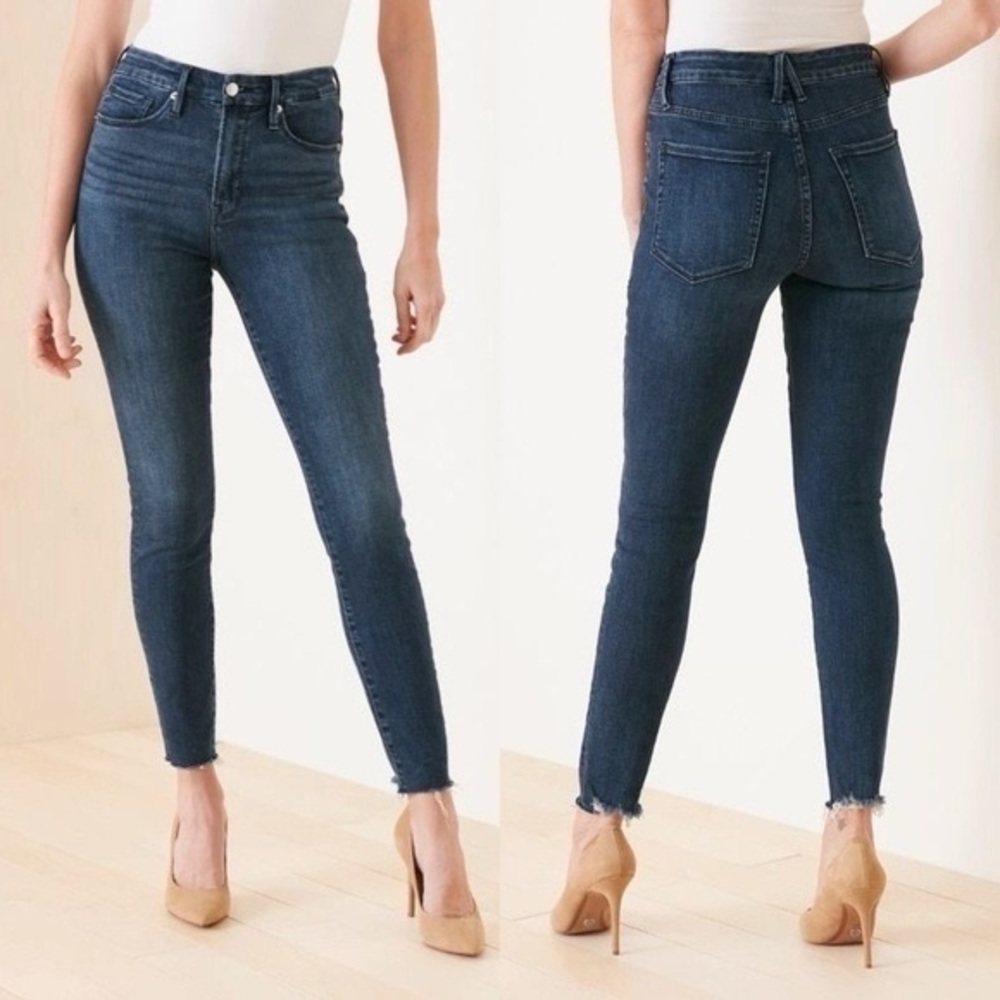 Good American Women’s Good Legs Skinny Jeans High Rise Chewed Hem Dark Wash 8/29